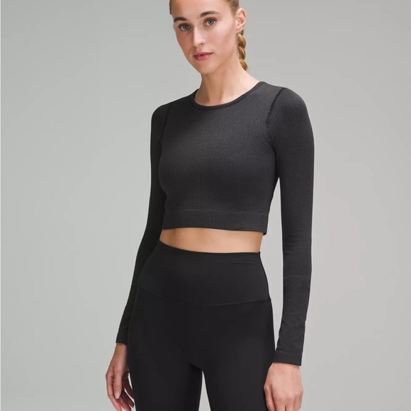 Lululemon NWT 4 Ebb to Street Long Sleeve Black Ribbed Athletic Workout Crop Top - Picture 1 of 11